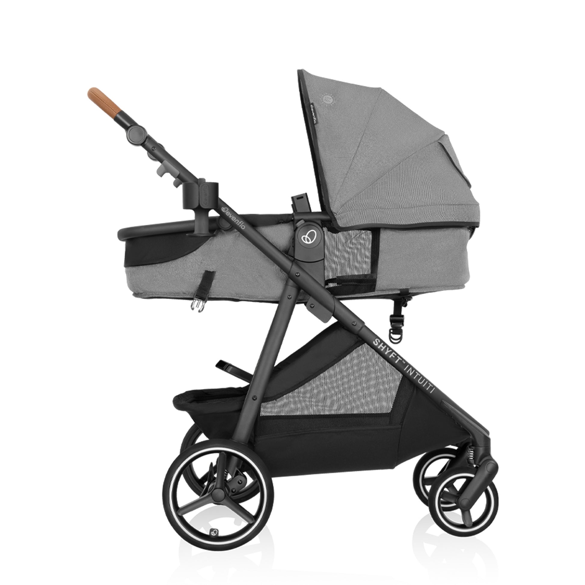 Shyft Intuiti Travel System with Revolve180 LiteMax NXT Rotating Infant Car Seat Fossil side 1