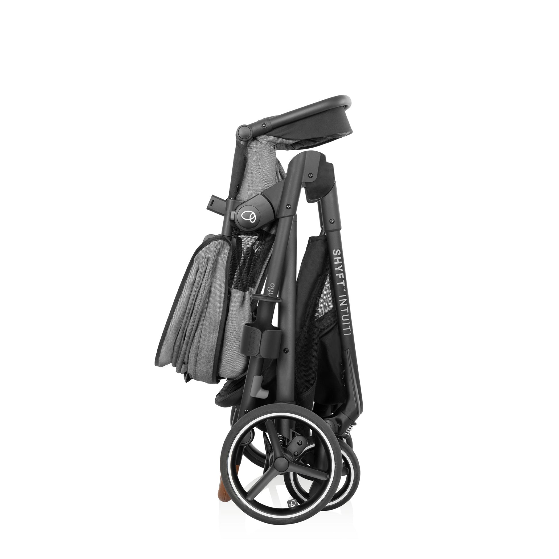 Shyft Intuiti Travel System with Revolve180 LiteMax NXT Rotating Infant Car Seat Fossil folded