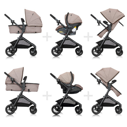 Pivot Modular Travel System with LiteMax Infant Car Seat with Anti-Rebound Bar transformations