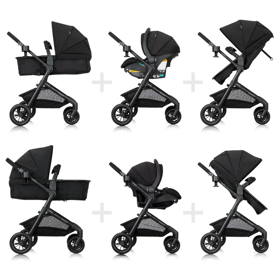 Pivot Modular Travel System with LiteMax Infant Car Seat with Anti-Rebound Bar transform