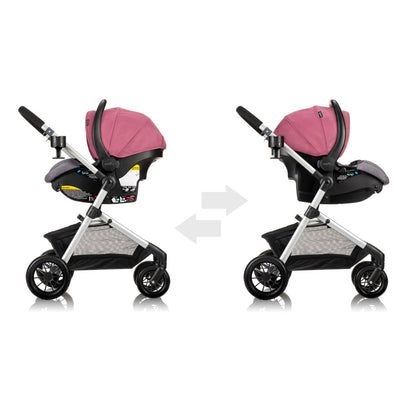 Pivot Modular Travel System with LiteMax Infant Car Seat with Anti-Rebound Bar side by side