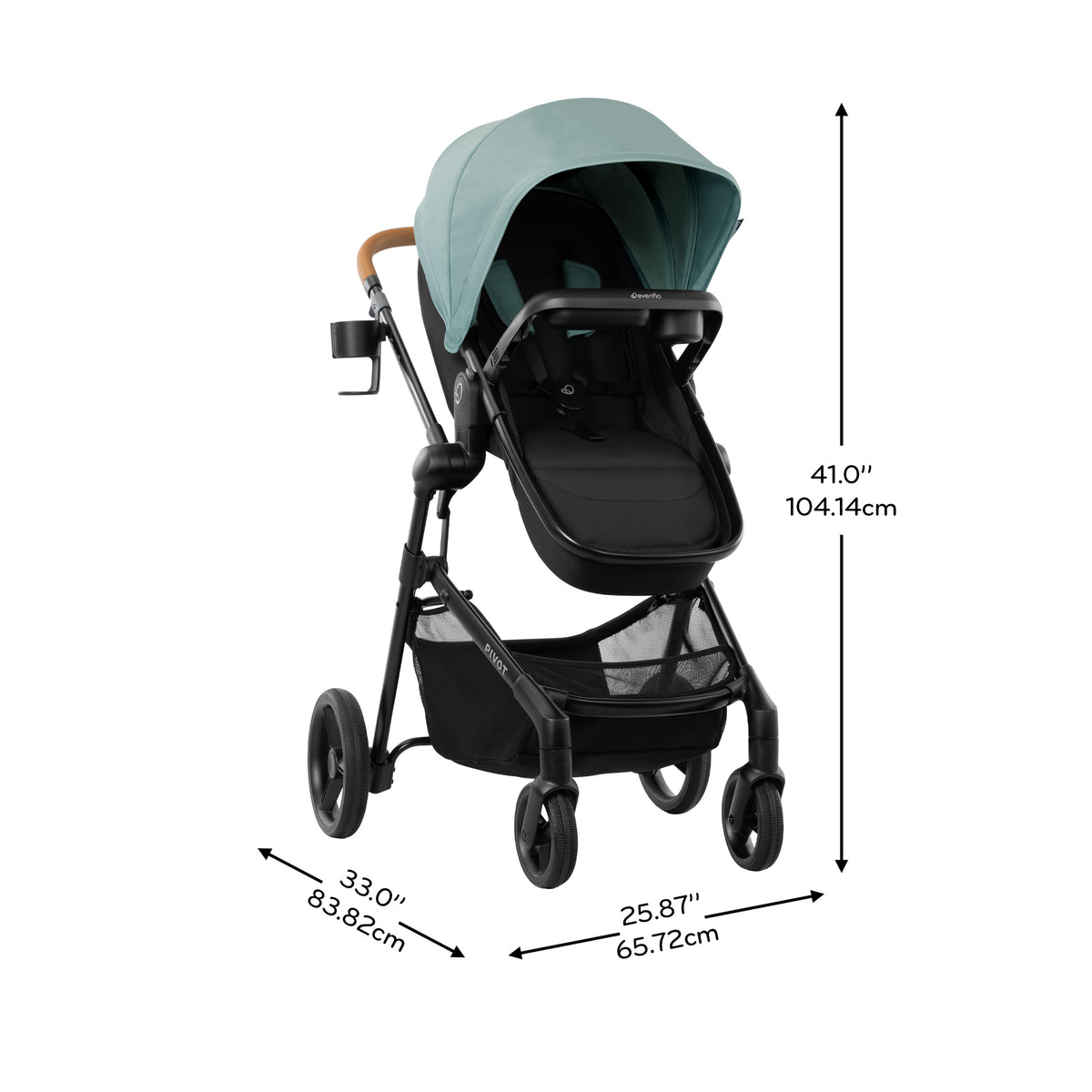 Pivot NXT Travel System w/ Revolve180 LiteMax NXT Infant Car Seat dimensions diagram