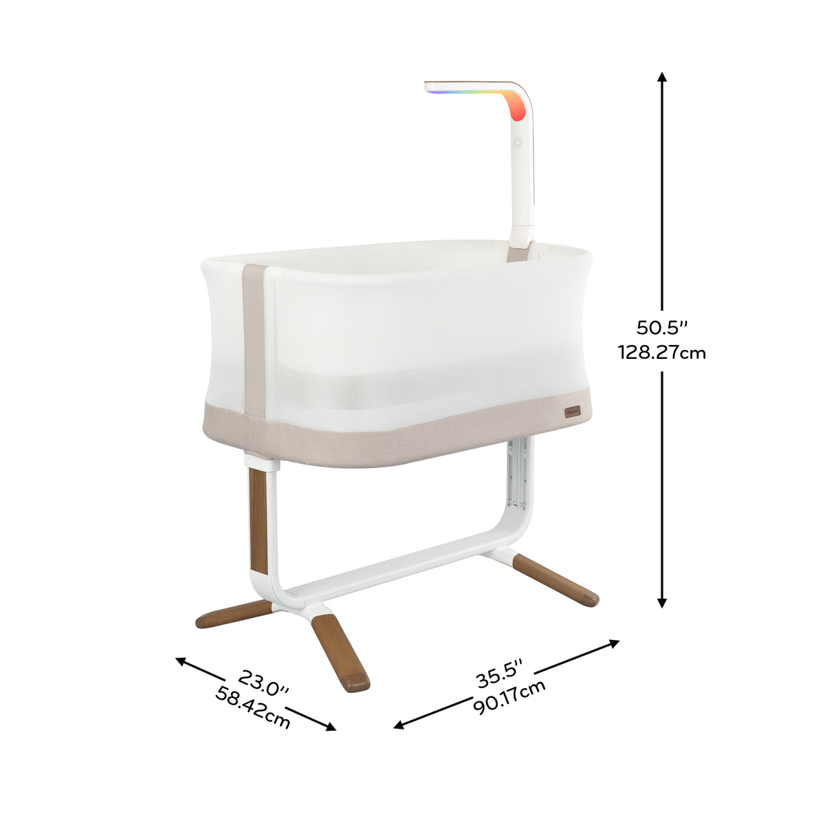 Cora 3-Level Adjustable Bassinet dimensions diagram