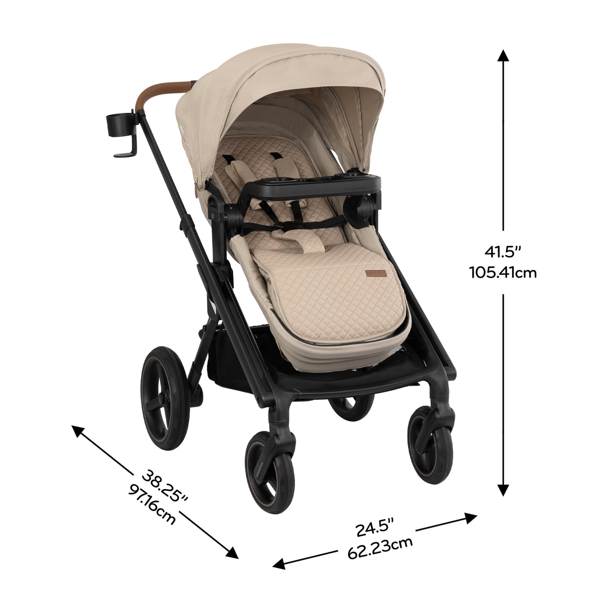 Transformer Stroller to Wagon Travel System Featuring LiteMax NXT Infant Car Seat with SensorySoothe dimensions diagram