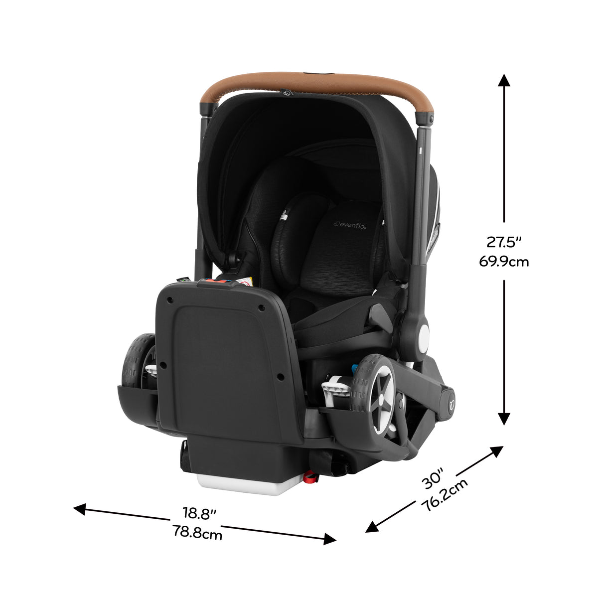 Shyft DualRide Infant Car Seat Stroller Combo w Carryall Storage & Extended Canopy dimensions diagram