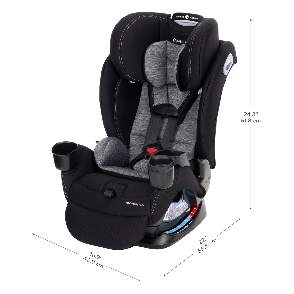 All4Stages Slim Plus Canopy 4-in-1 Convertible Car Seat dimensions diagram