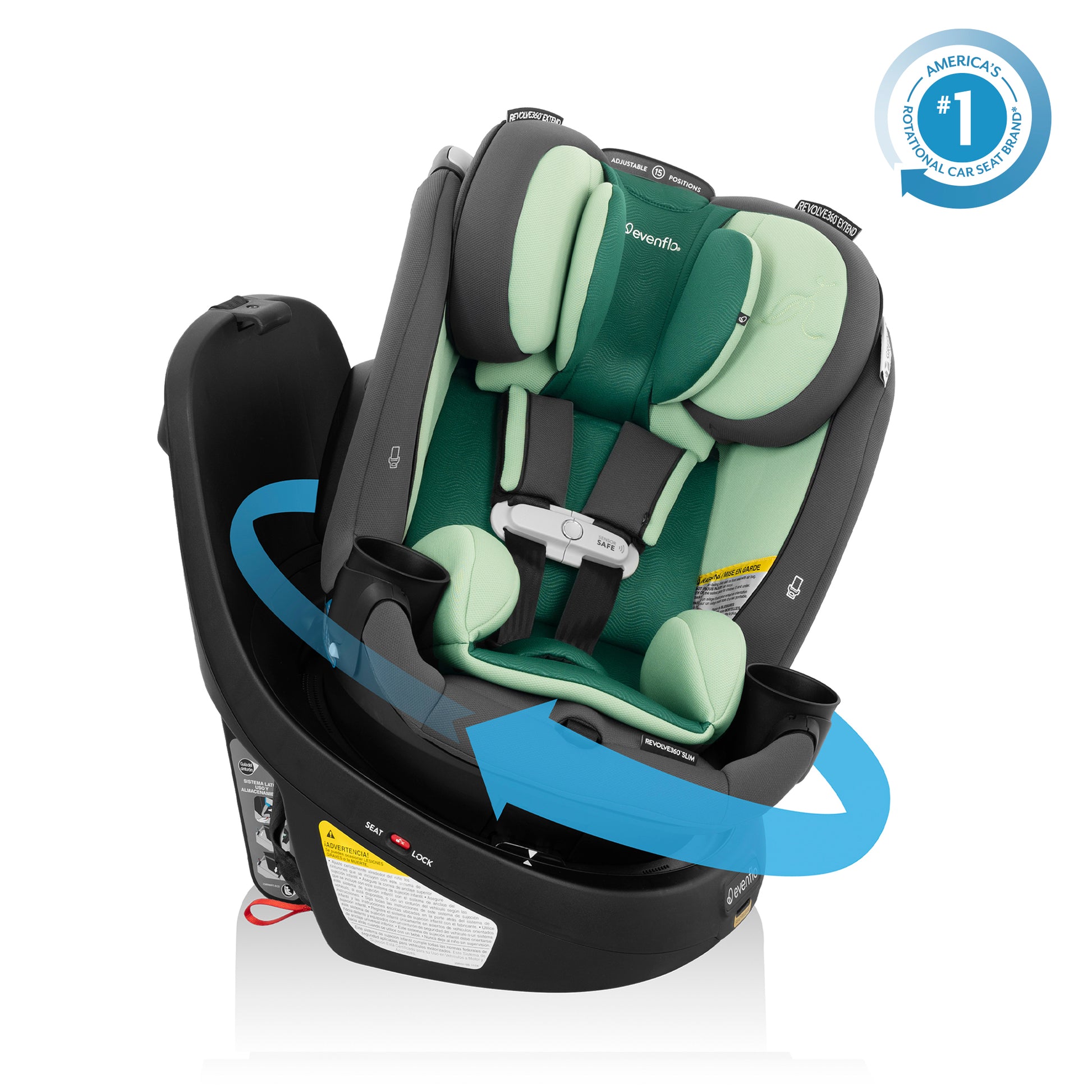 Revolve360 Slim 2-in-1 Rotating Car Seat with Green & Gentle Fabric (Peridot)