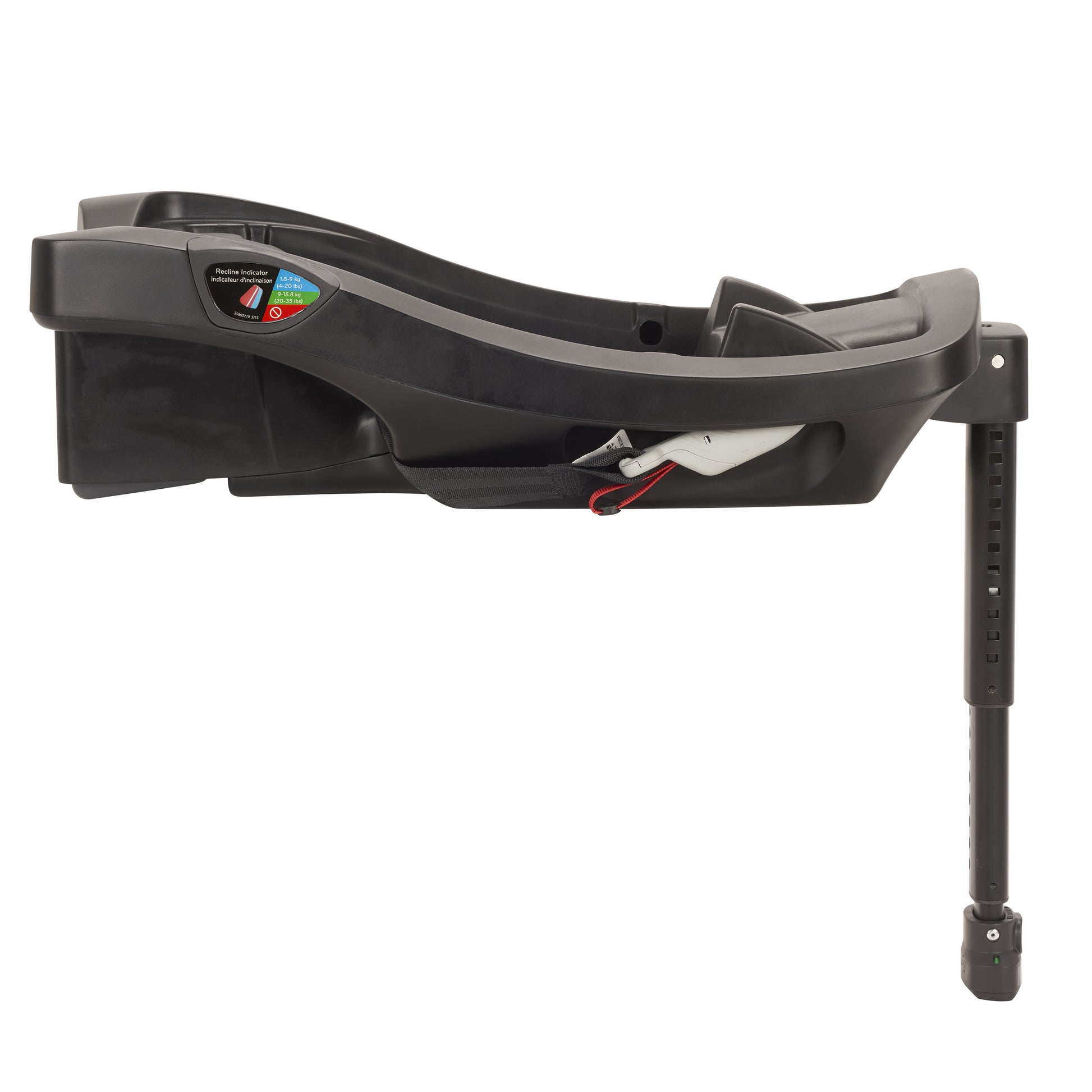 Evenflo LiteMax DLX car seat base in black, side profile view